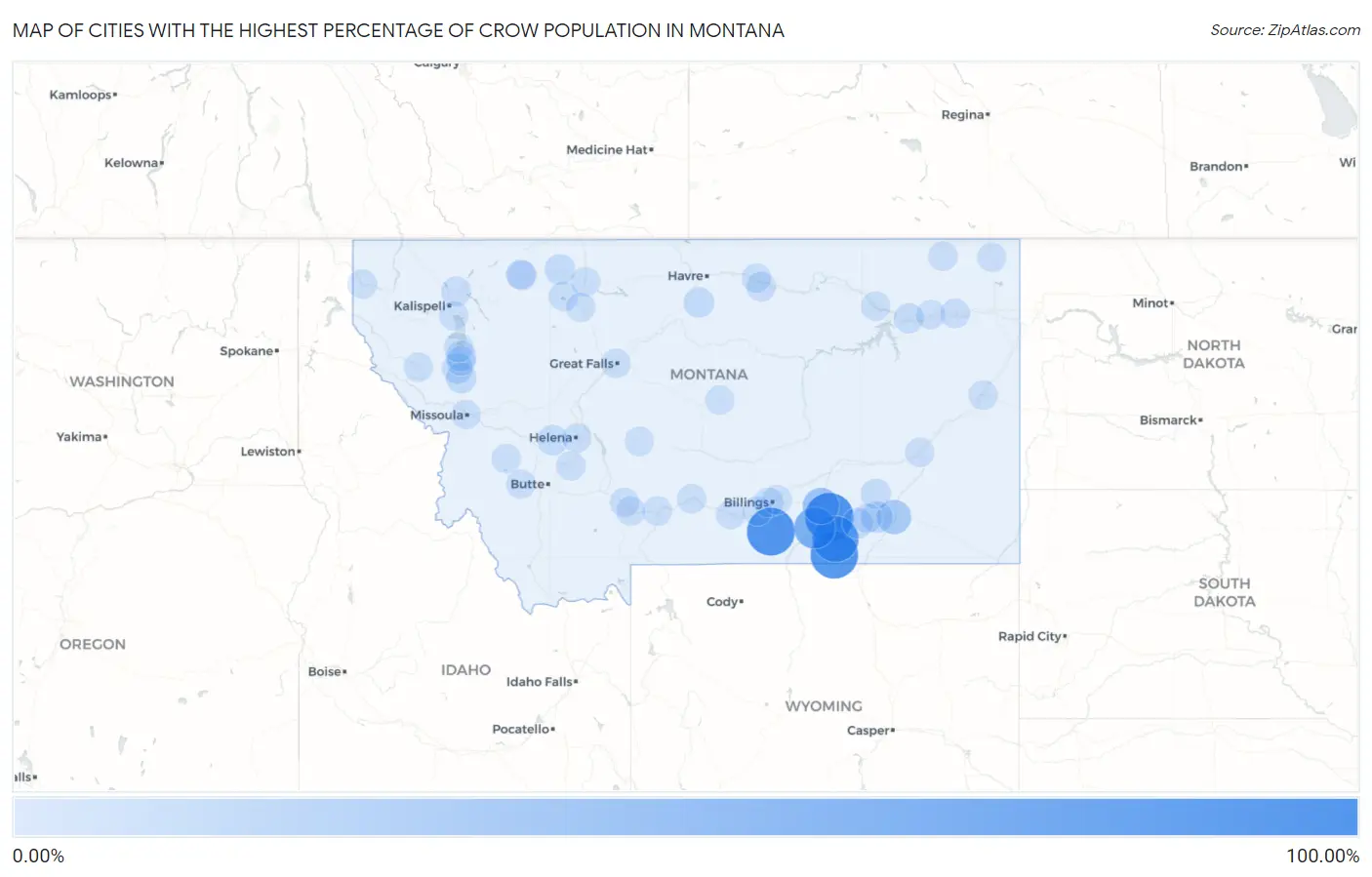 Cities with the Highest Percentage of Crow Population in Montana Map
