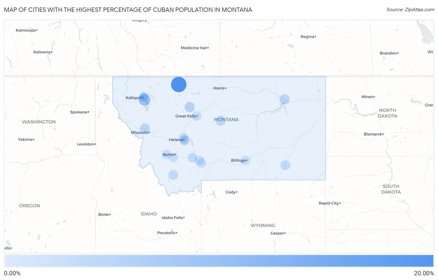 Cities with the Highest Percentage of Cuban Population in Montana Map