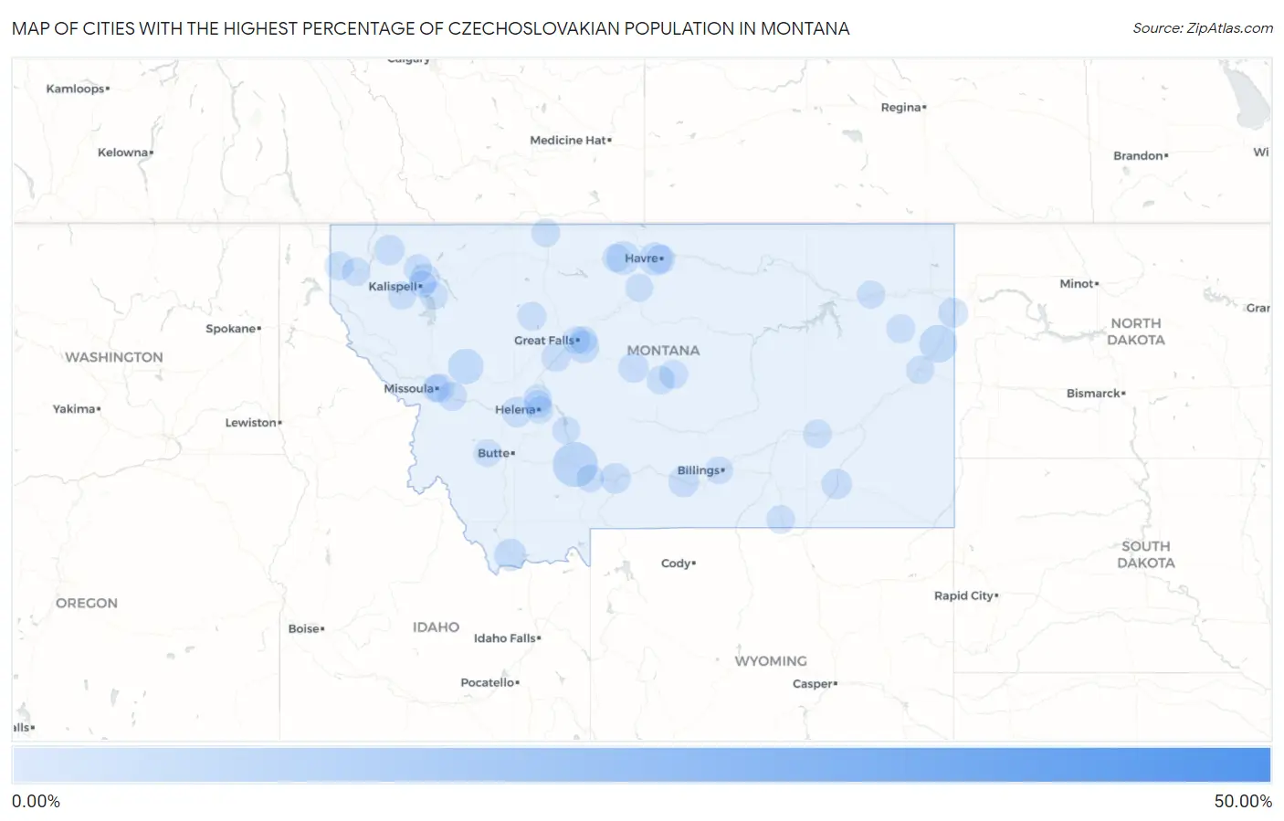 Cities with the Highest Percentage of Czechoslovakian Population in Montana Map