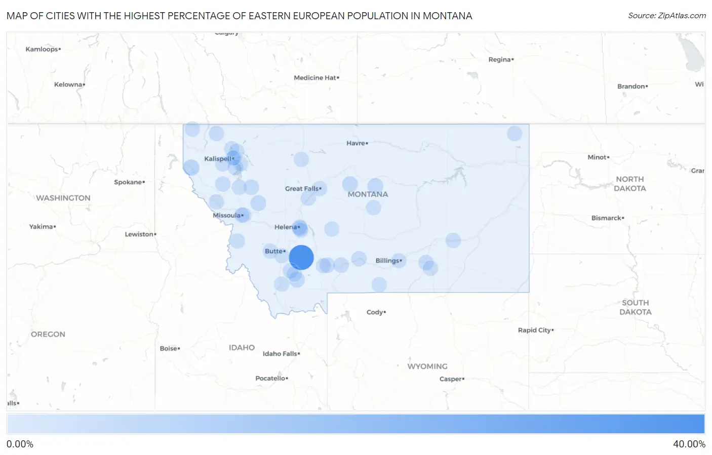 Cities with the Highest Percentage of Eastern European Population in Montana Map