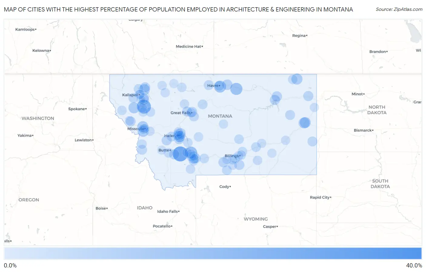 Cities with the Highest Percentage of Population Employed in Architecture & Engineering in Montana Map