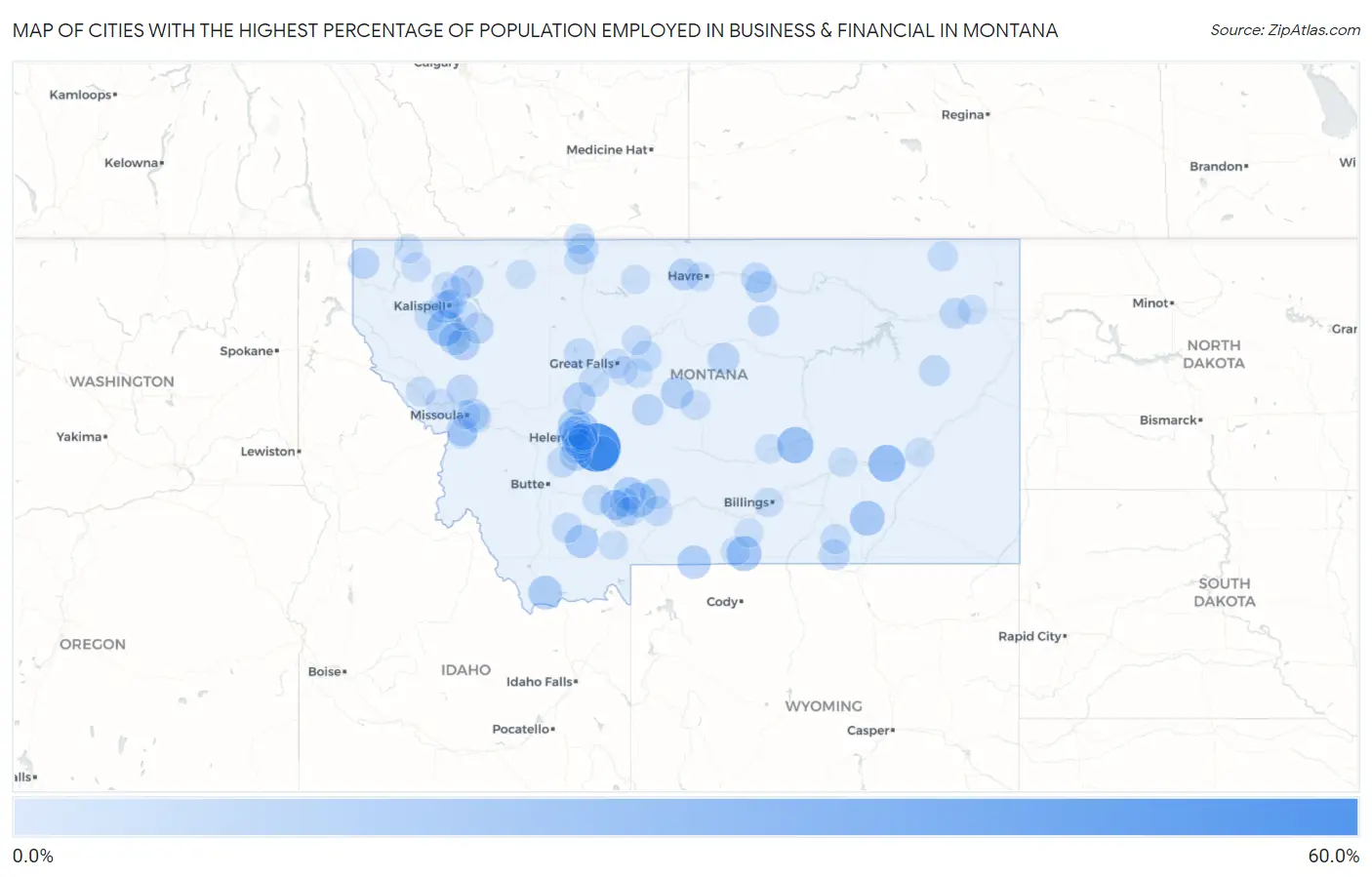 Cities with the Highest Percentage of Population Employed in Business & Financial in Montana Map