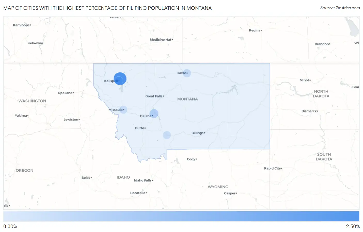 Cities with the Highest Percentage of Filipino Population in Montana Map