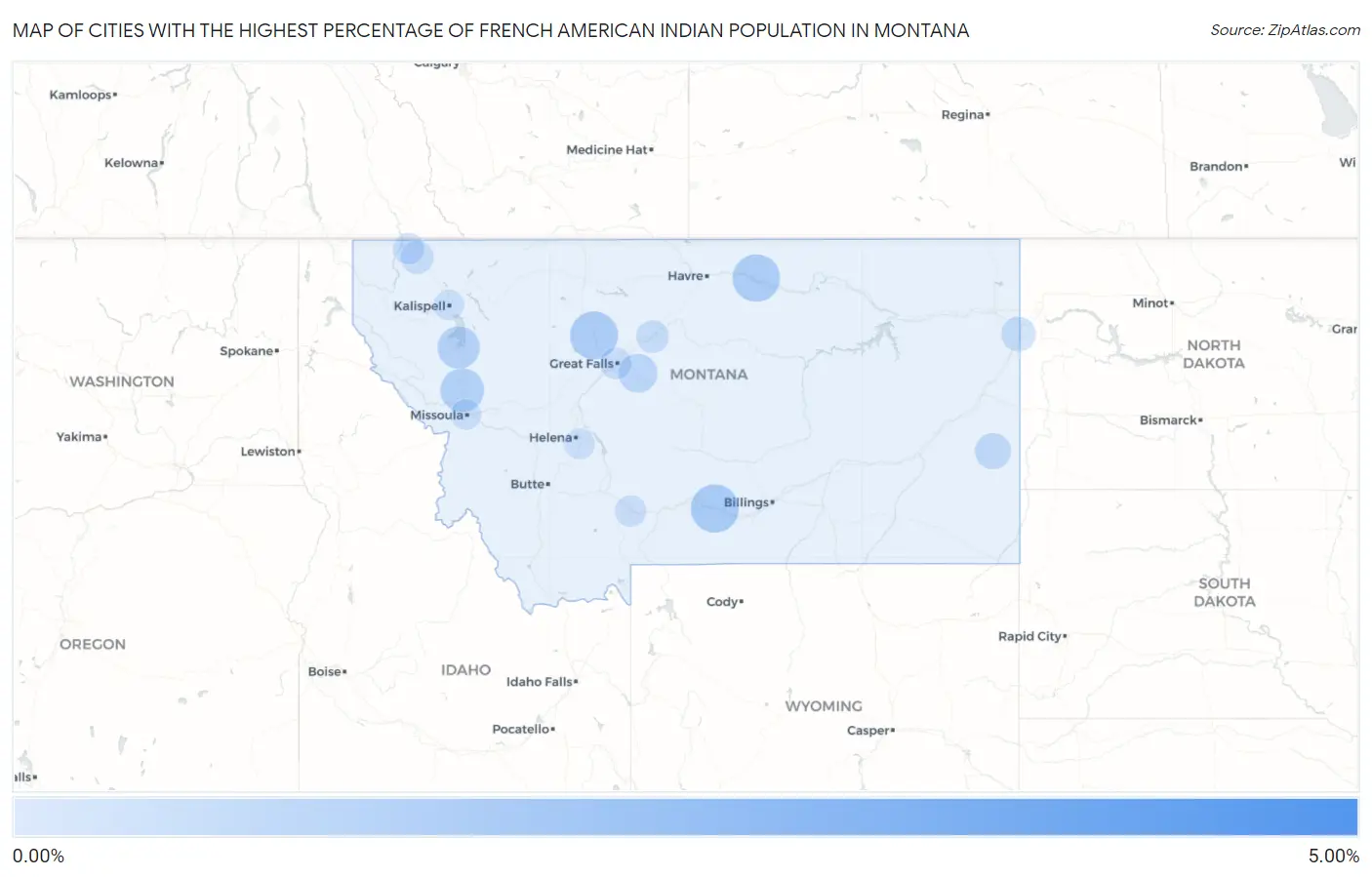 Cities with the Highest Percentage of French American Indian Population in Montana Map