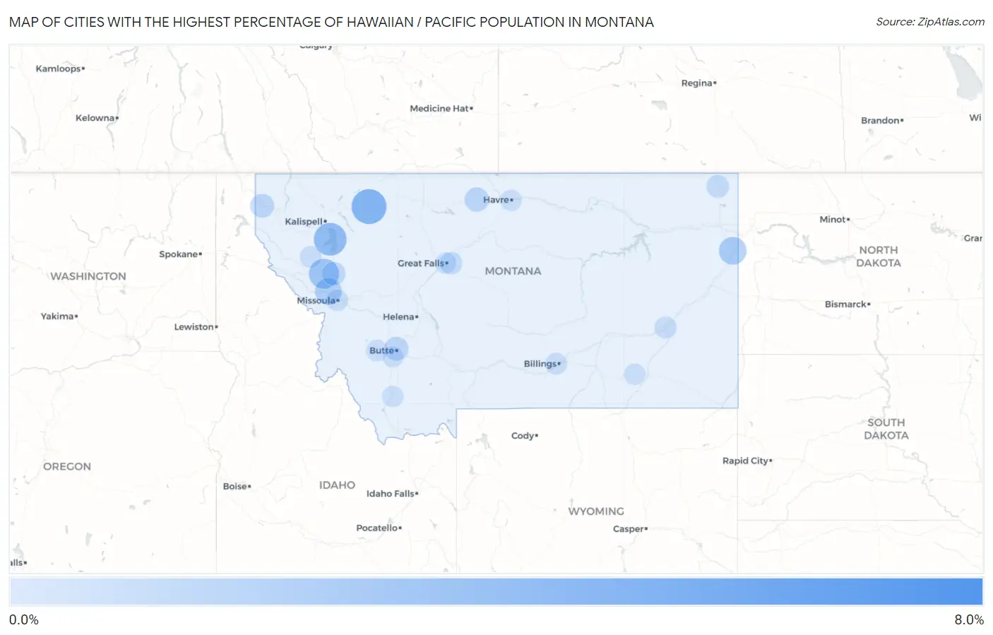 Cities with the Highest Percentage of Hawaiian / Pacific Population in Montana Map