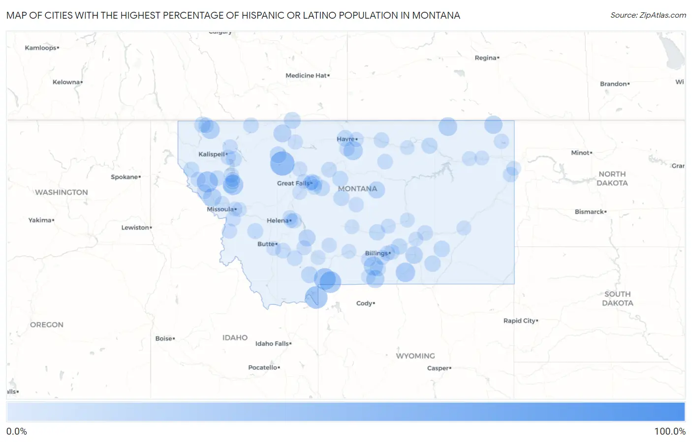 Cities with the Highest Percentage of Hispanic or Latino Population in Montana Map