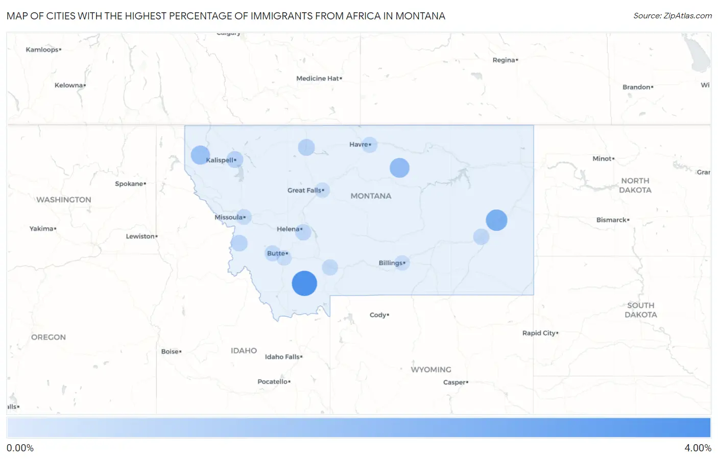 Cities with the Highest Percentage of Immigrants from Africa in Montana Map