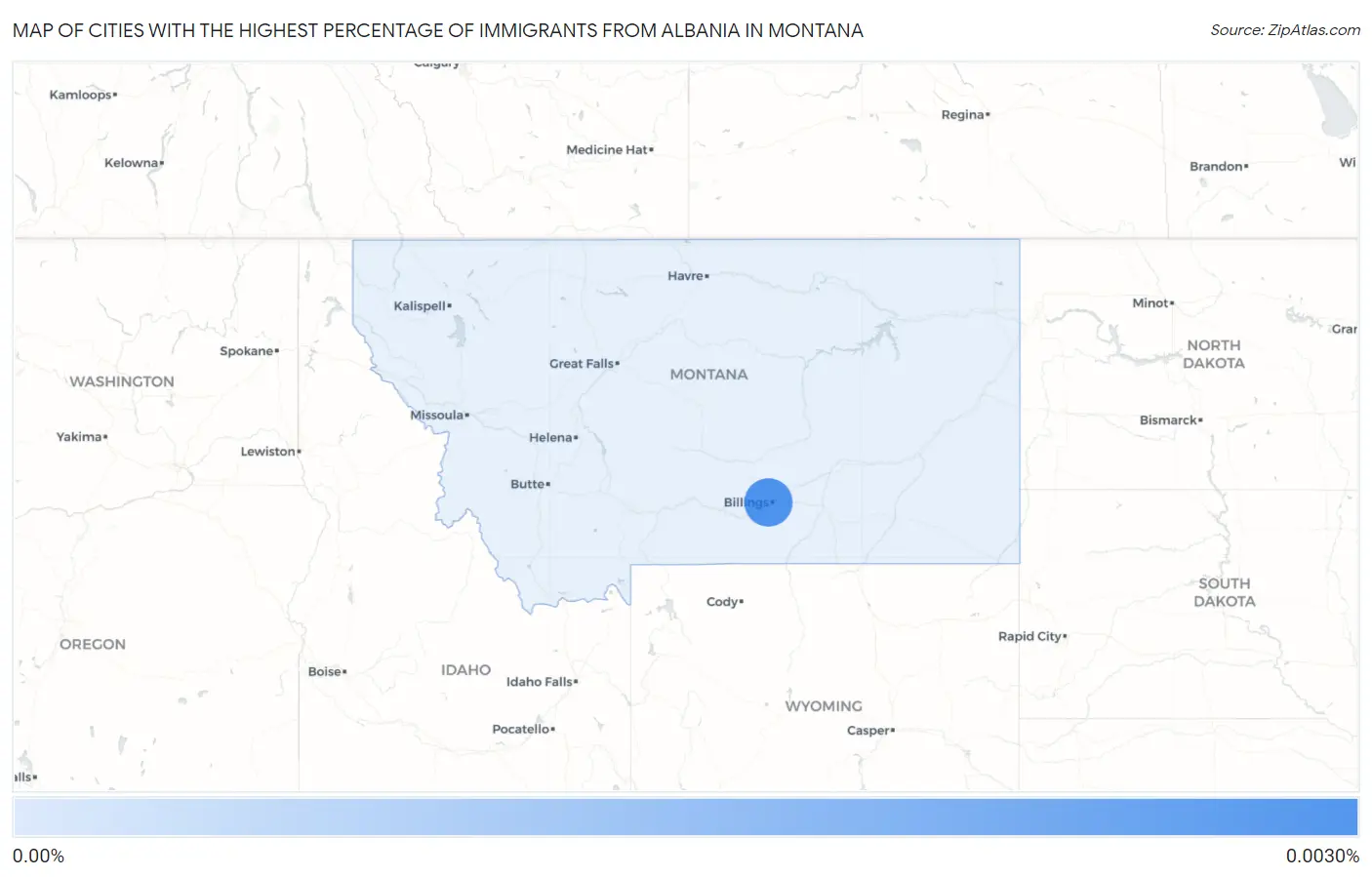 Cities with the Highest Percentage of Immigrants from Albania in Montana Map