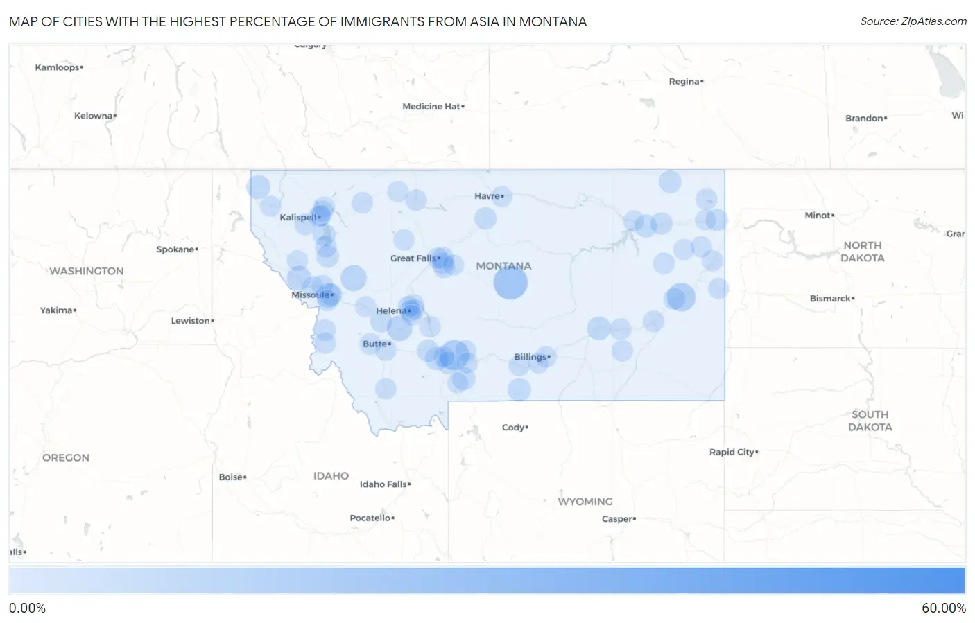 Cities with the Highest Percentage of Immigrants from Asia in Montana Map