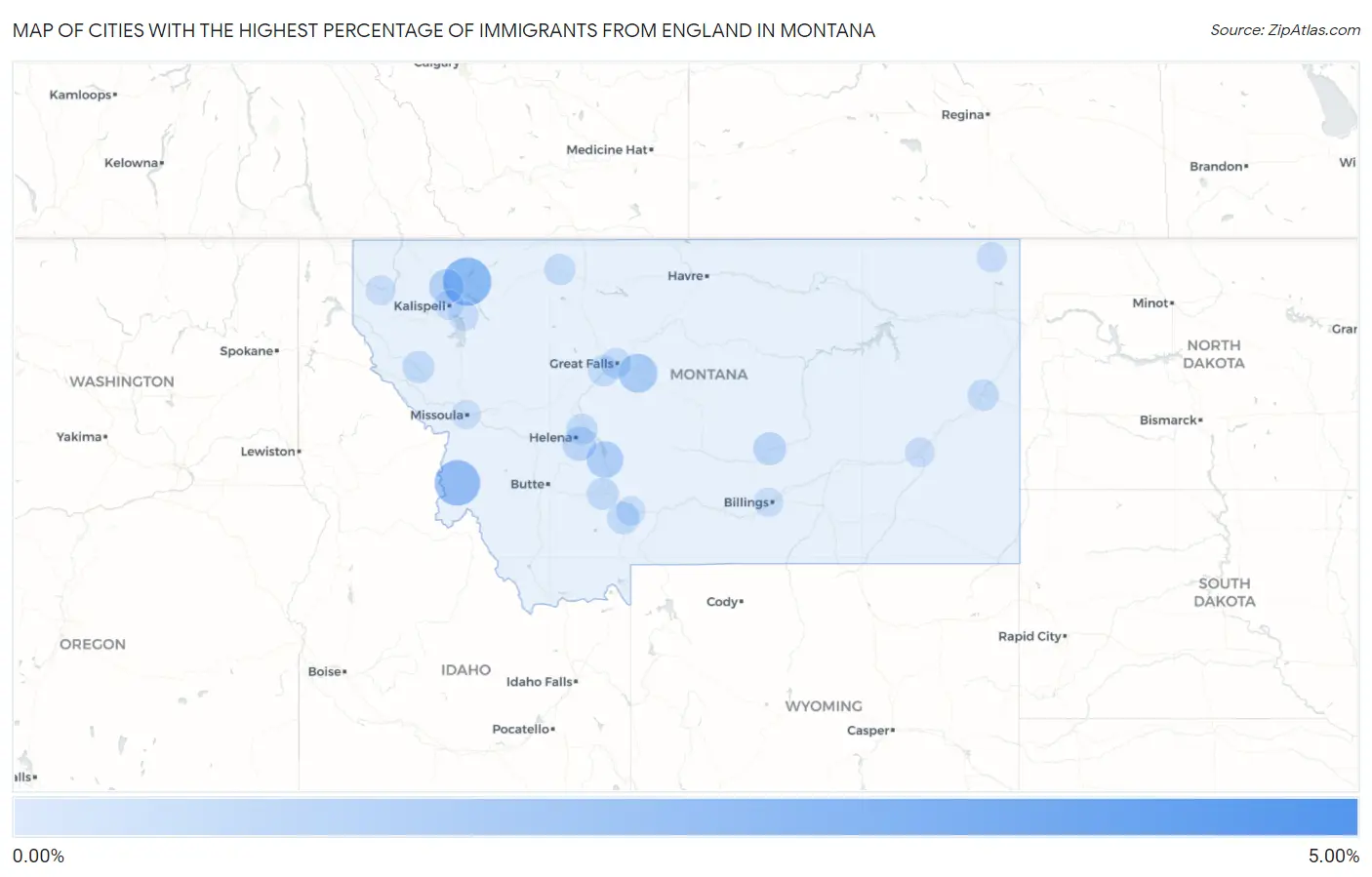 Cities with the Highest Percentage of Immigrants from England in Montana Map