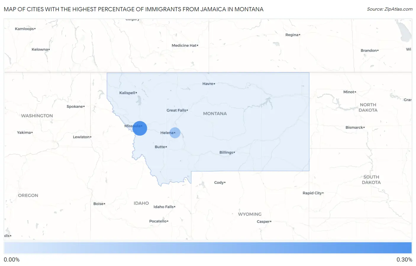 Cities with the Highest Percentage of Immigrants from Jamaica in Montana Map