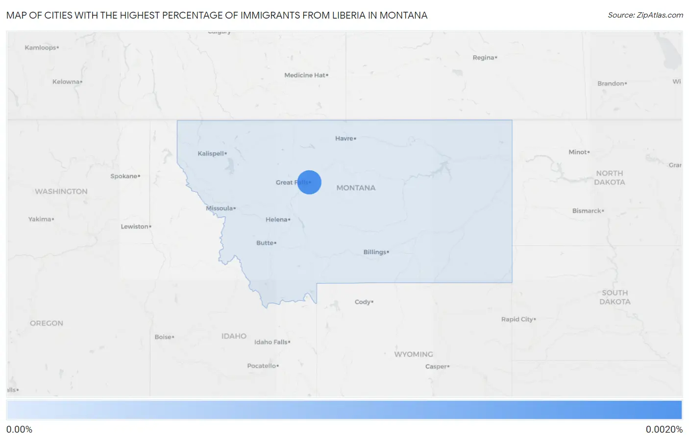 Cities with the Highest Percentage of Immigrants from Liberia in Montana Map