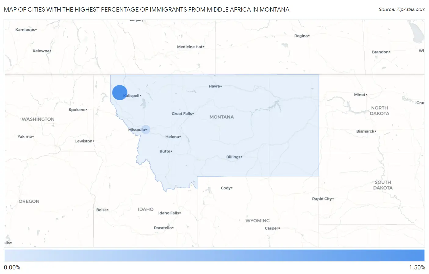 Cities with the Highest Percentage of Immigrants from Middle Africa in Montana Map