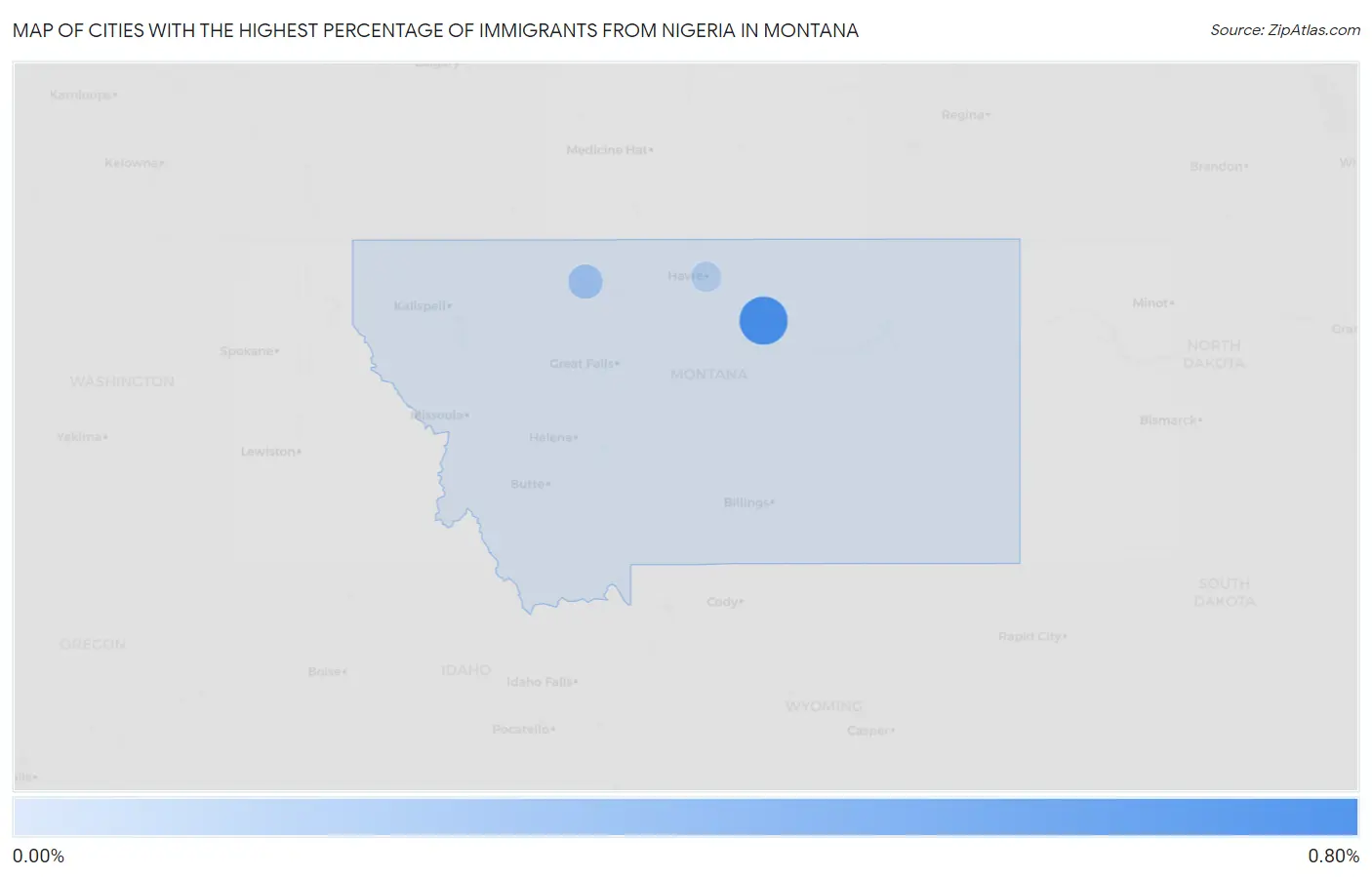 Cities with the Highest Percentage of Immigrants from Nigeria in Montana Map