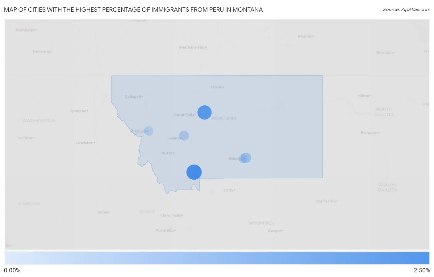 Cities with the Highest Percentage of Immigrants from Peru in Montana Map