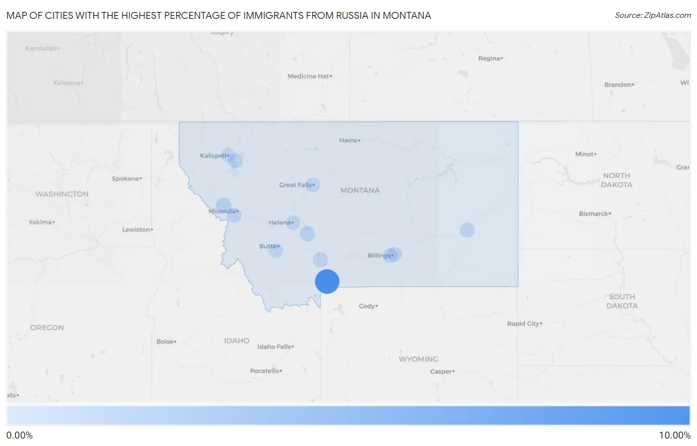 Cities with the Highest Percentage of Immigrants from Russia in Montana Map