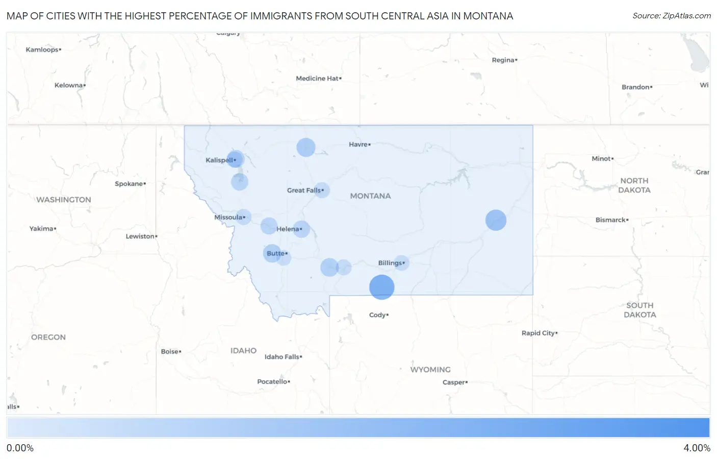 Cities with the Highest Percentage of Immigrants from South Central Asia in Montana Map
