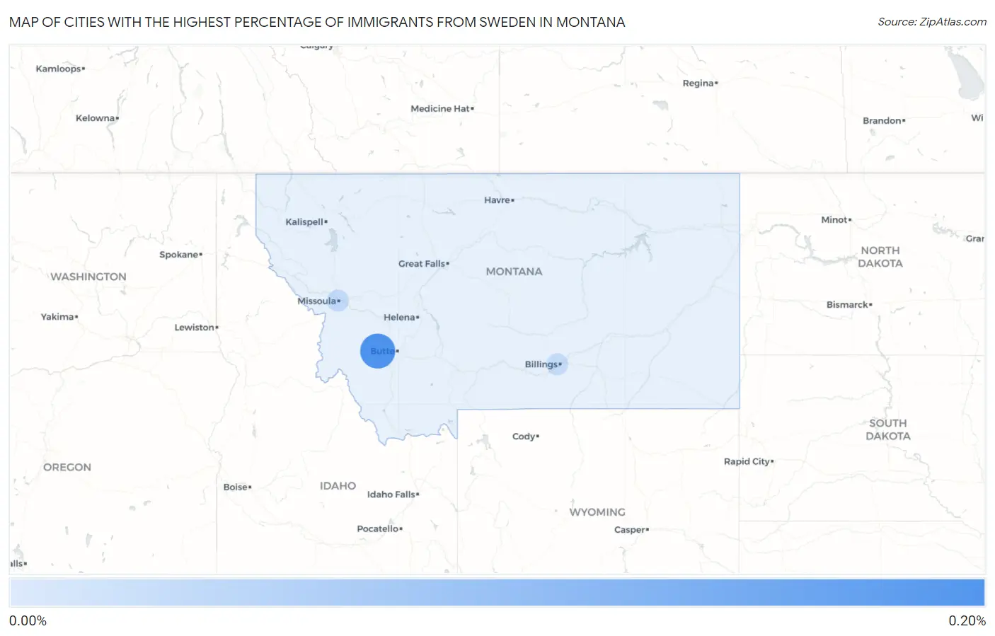 Cities with the Highest Percentage of Immigrants from Sweden in Montana Map