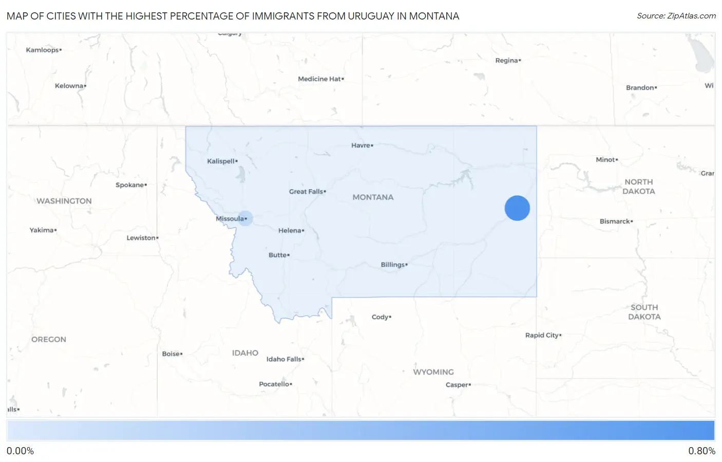 Cities with the Highest Percentage of Immigrants from Uruguay in Montana Map