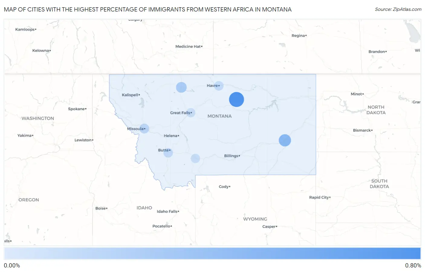 Cities with the Highest Percentage of Immigrants from Western Africa in Montana Map