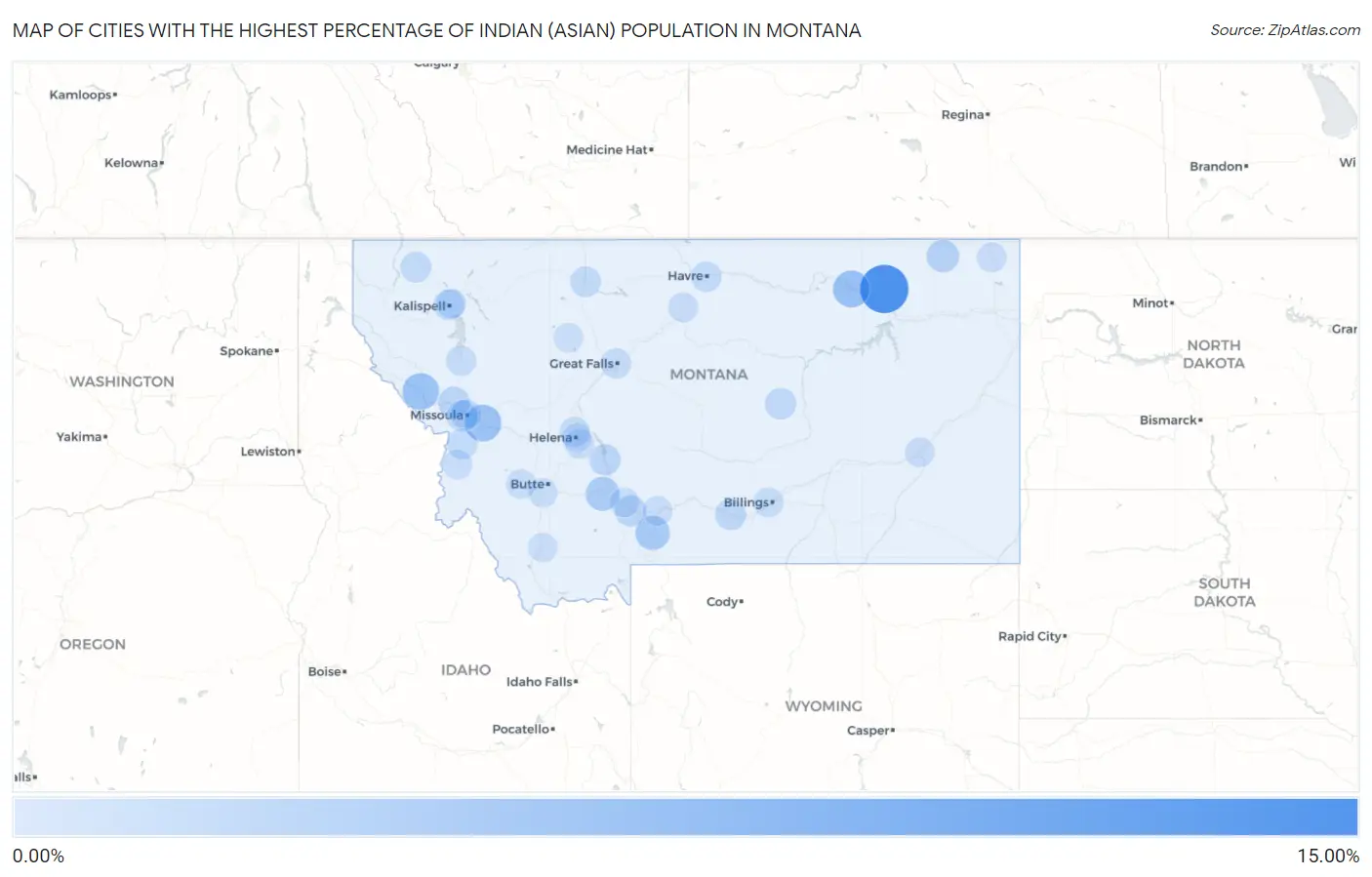 Cities with the Highest Percentage of Indian (Asian) Population in Montana Map