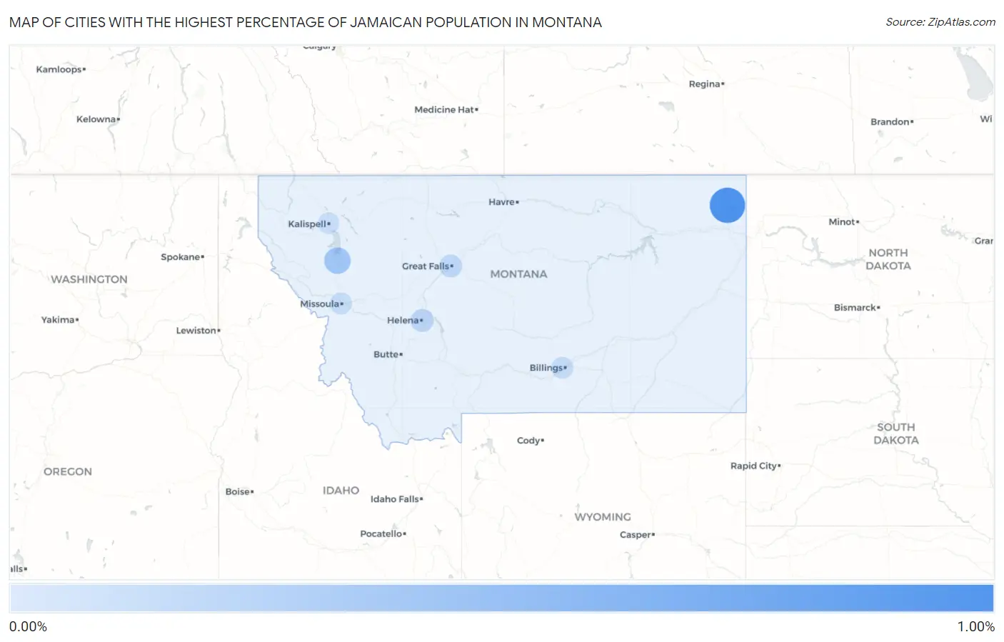 Cities with the Highest Percentage of Jamaican Population in Montana Map