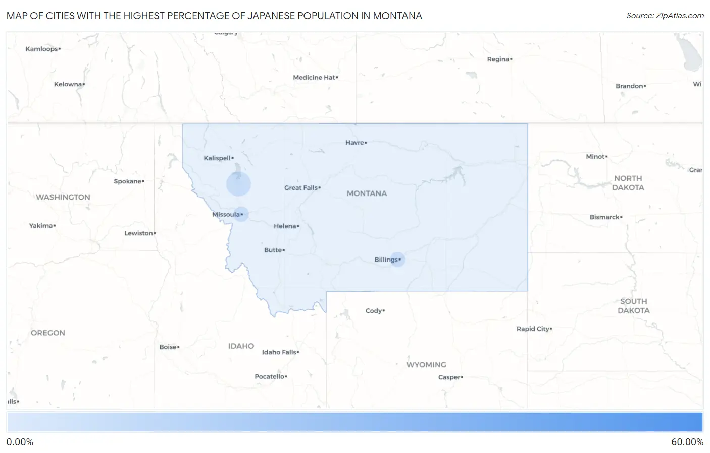 Cities with the Highest Percentage of Japanese Population in Montana Map