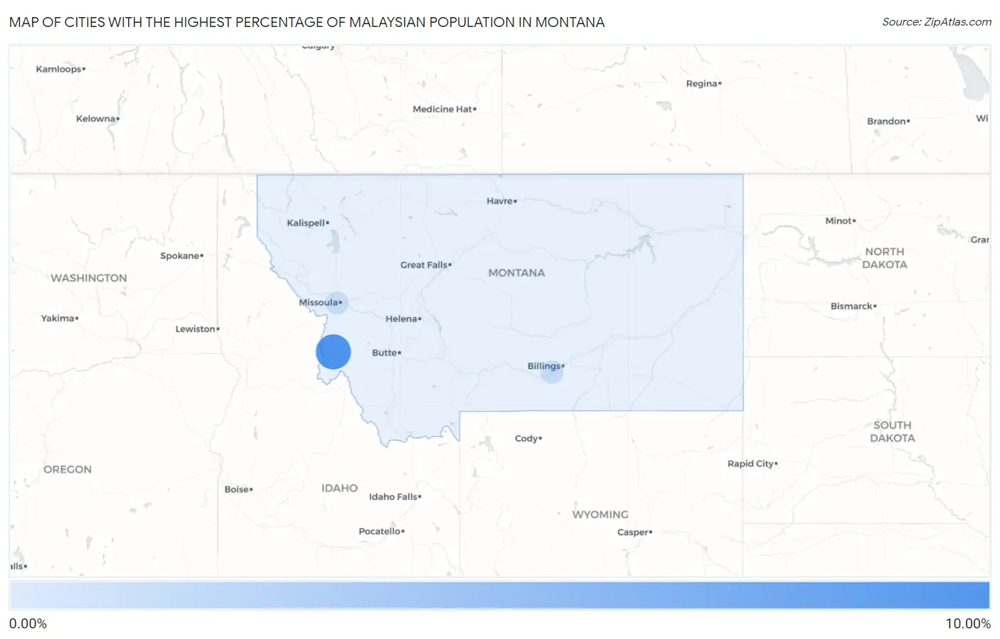 Cities with the Highest Percentage of Malaysian Population in Montana Map