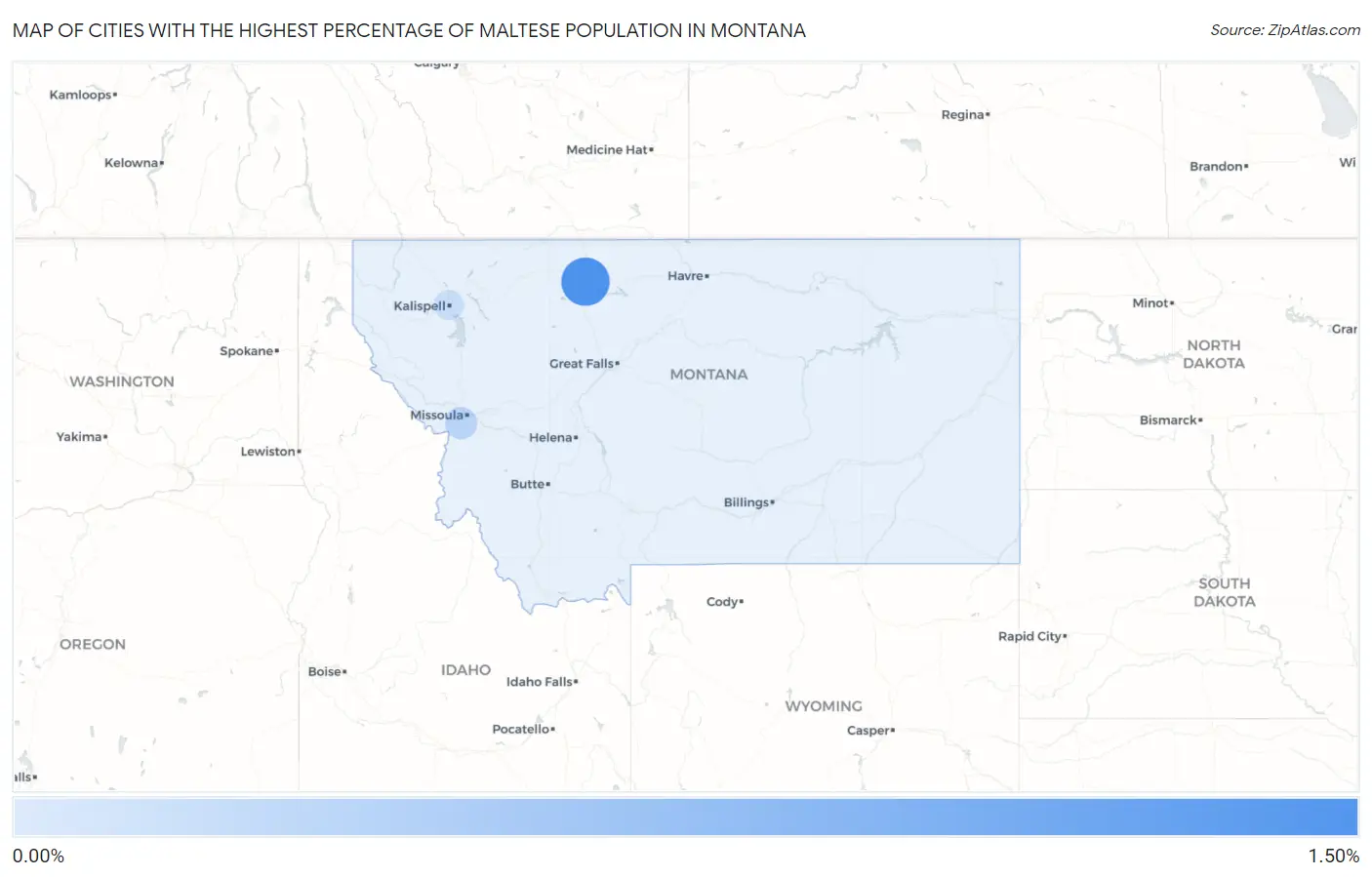 Cities with the Highest Percentage of Maltese Population in Montana Map