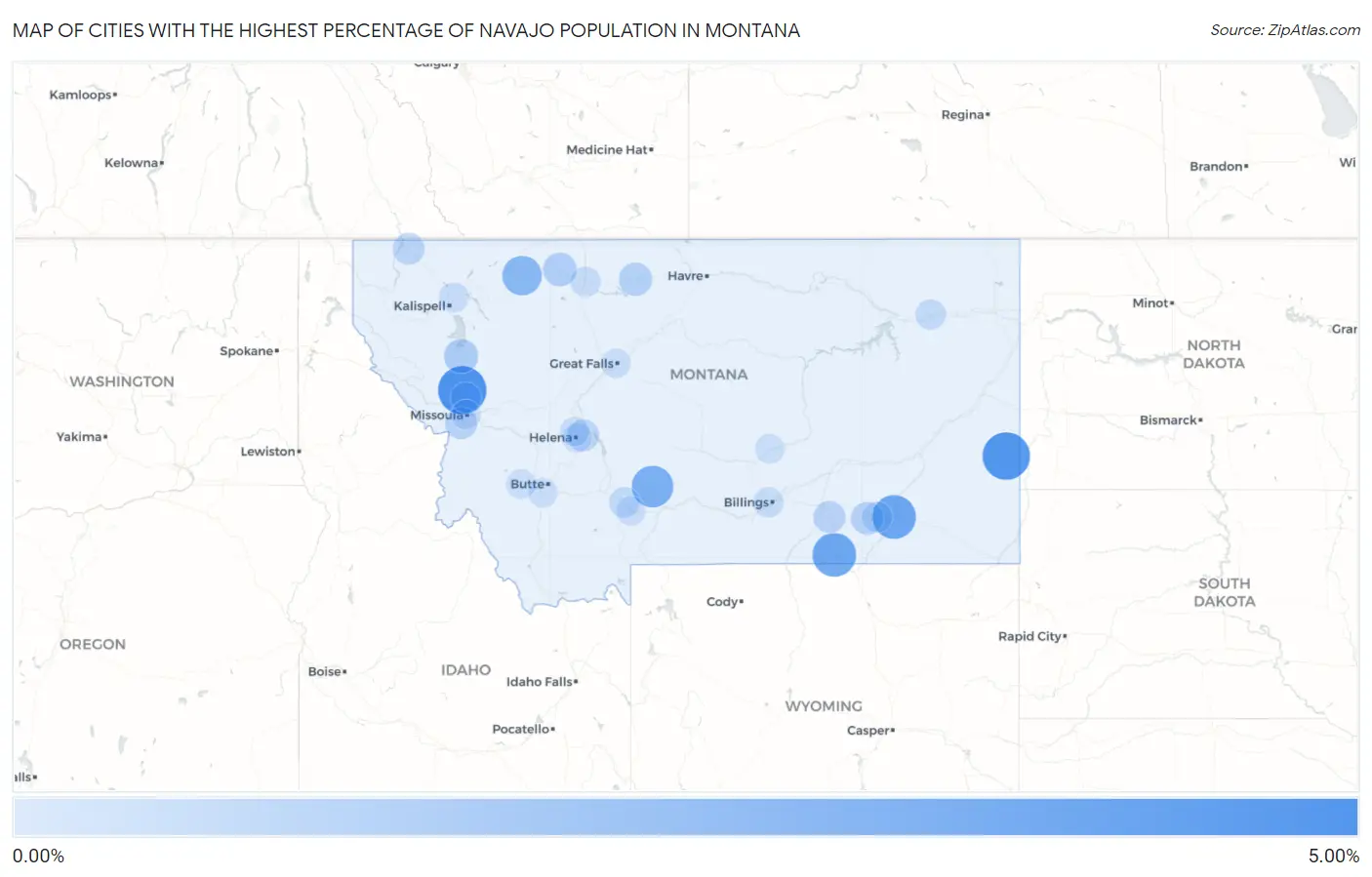 Cities with the Highest Percentage of Navajo Population in Montana Map