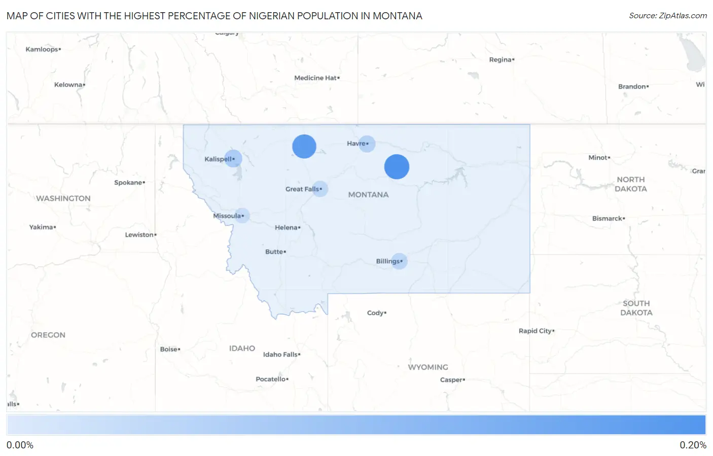 Cities with the Highest Percentage of Nigerian Population in Montana Map