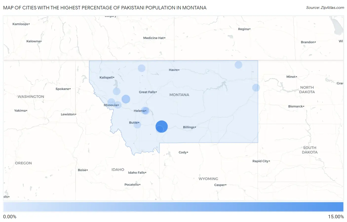 Cities with the Highest Percentage of Pakistani Population in Montana Map