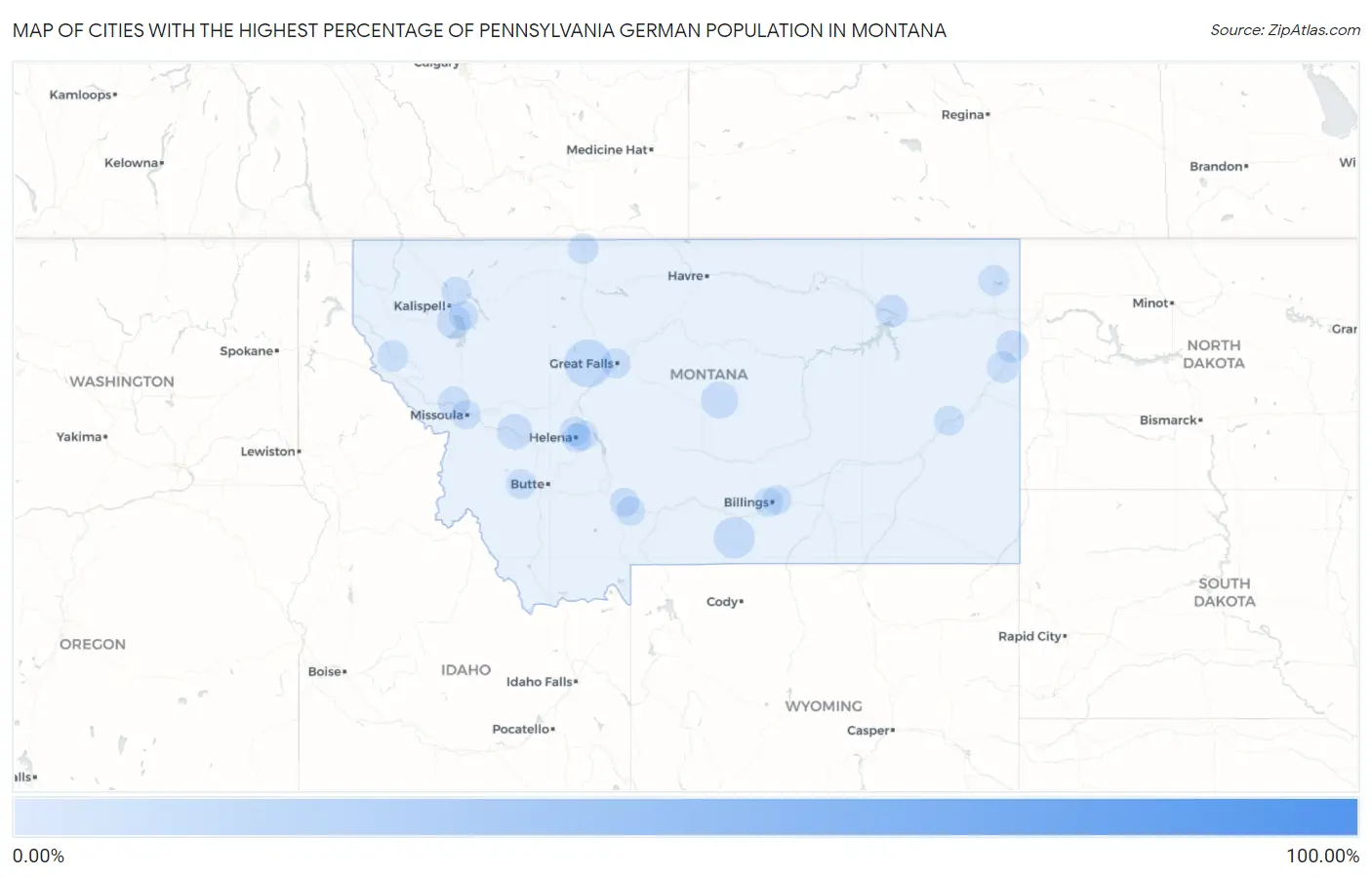 Cities with the Highest Percentage of Pennsylvania German Population in Montana Map