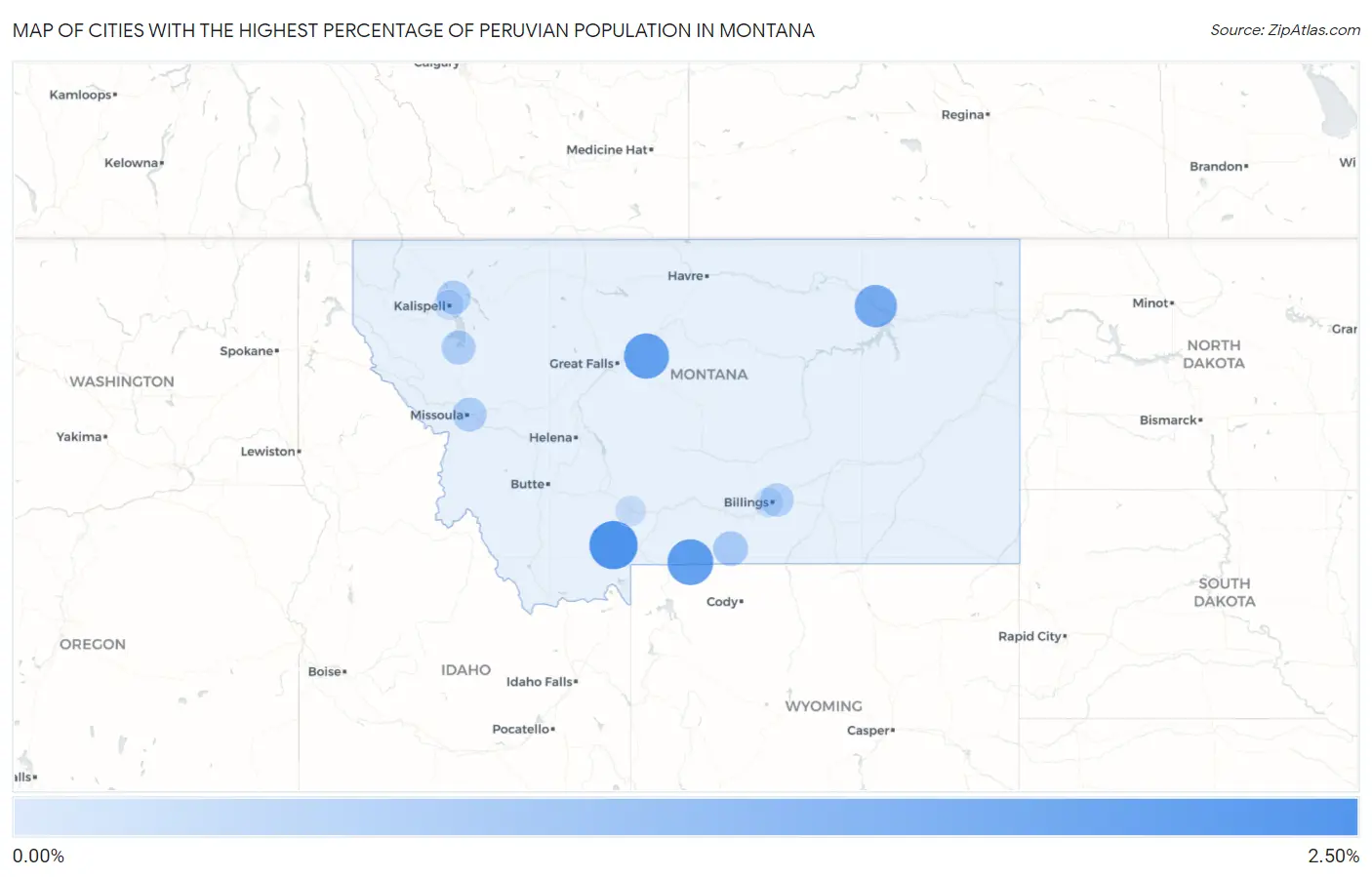 Cities with the Highest Percentage of Peruvian Population in Montana Map