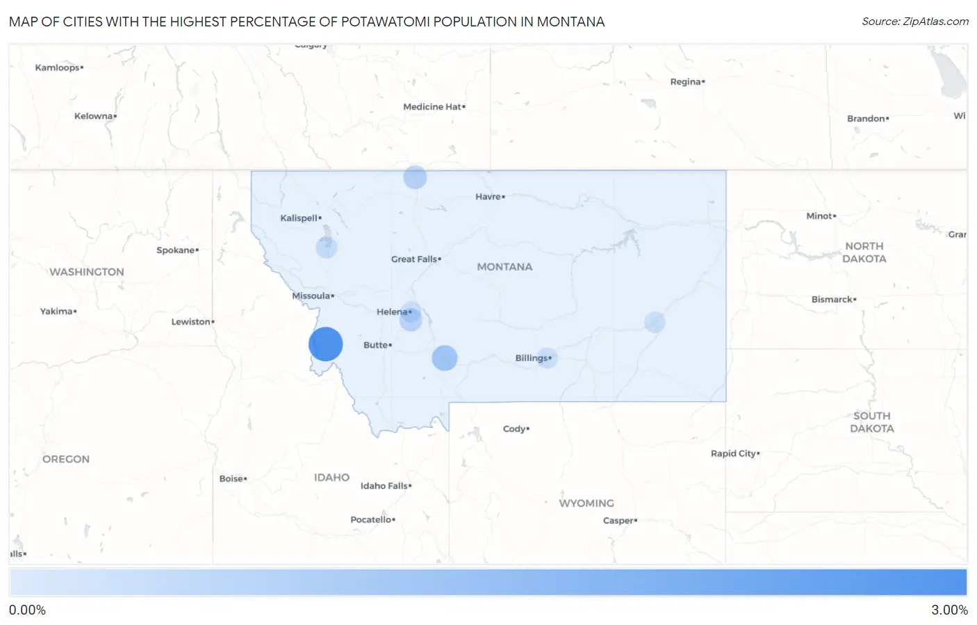 Cities with the Highest Percentage of Potawatomi Population in Montana Map