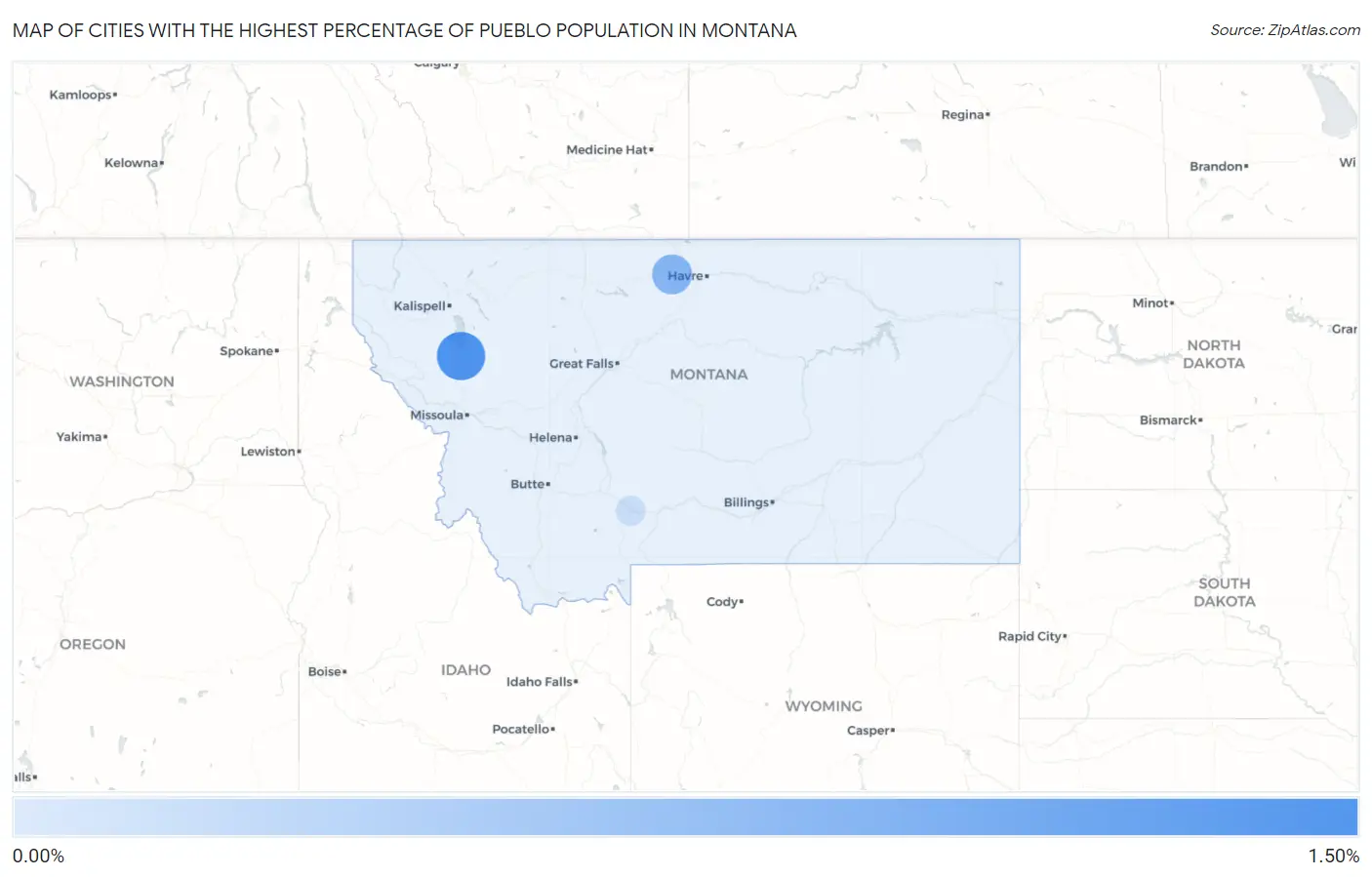 Cities with the Highest Percentage of Pueblo Population in Montana Map