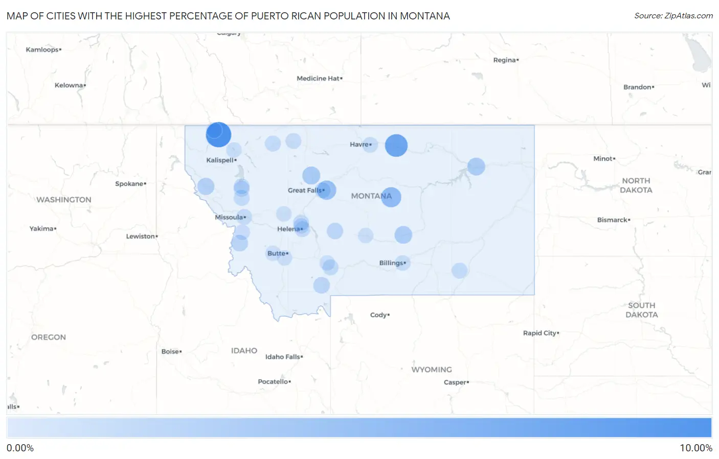 Cities with the Highest Percentage of Puerto Rican Population in Montana Map