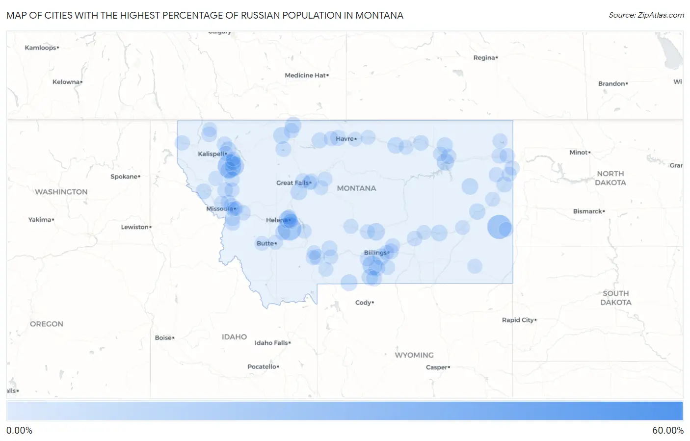 Cities with the Highest Percentage of Russian Population in Montana Map