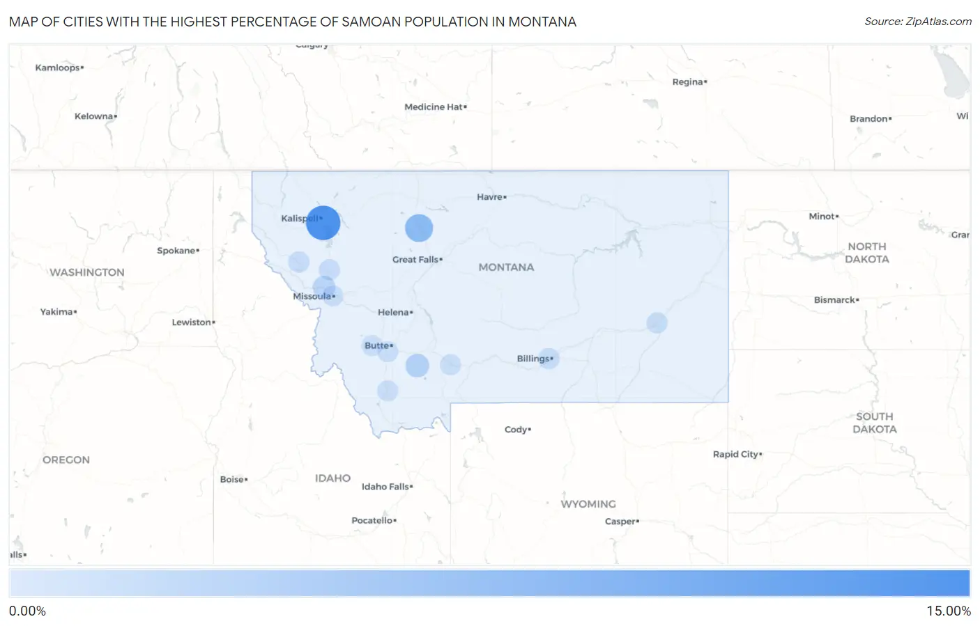 Cities with the Highest Percentage of Samoan Population in Montana Map