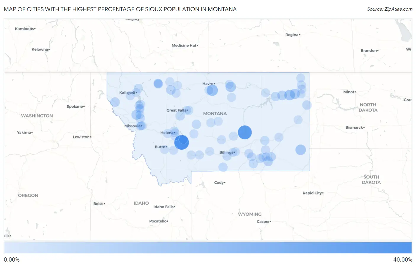 Cities with the Highest Percentage of Sioux Population in Montana Map