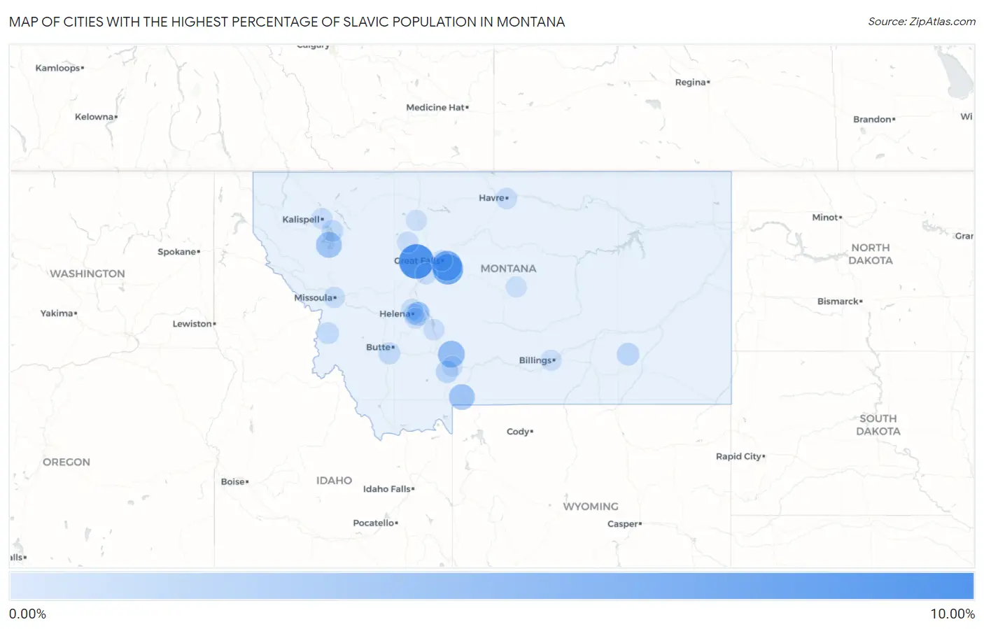 Cities with the Highest Percentage of Slavic Population in Montana Map