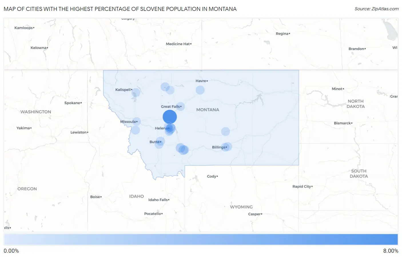 Cities with the Highest Percentage of Slovene Population in Montana Map