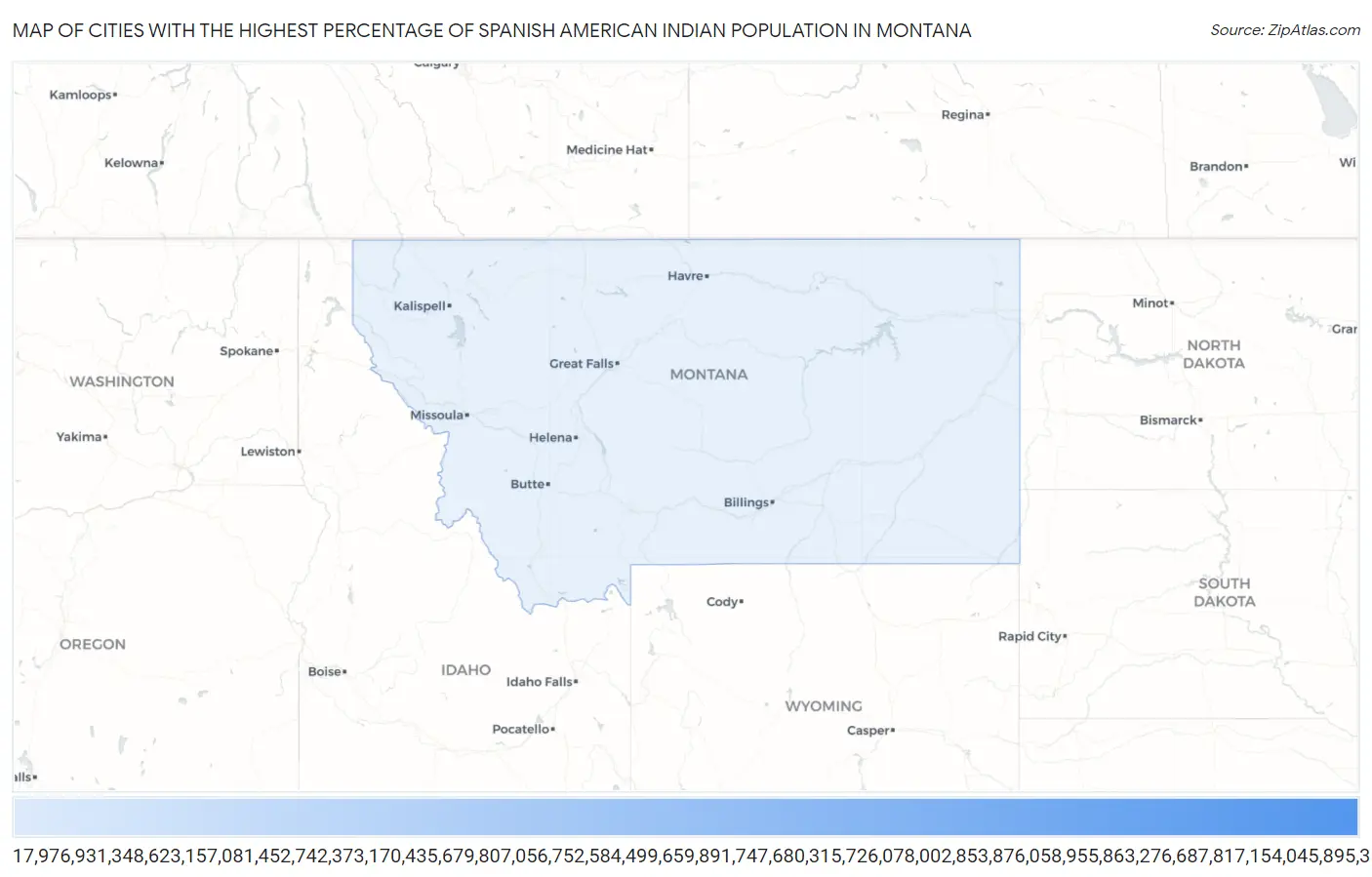 Cities with the Highest Percentage of Spanish American Indian Population in Montana Map