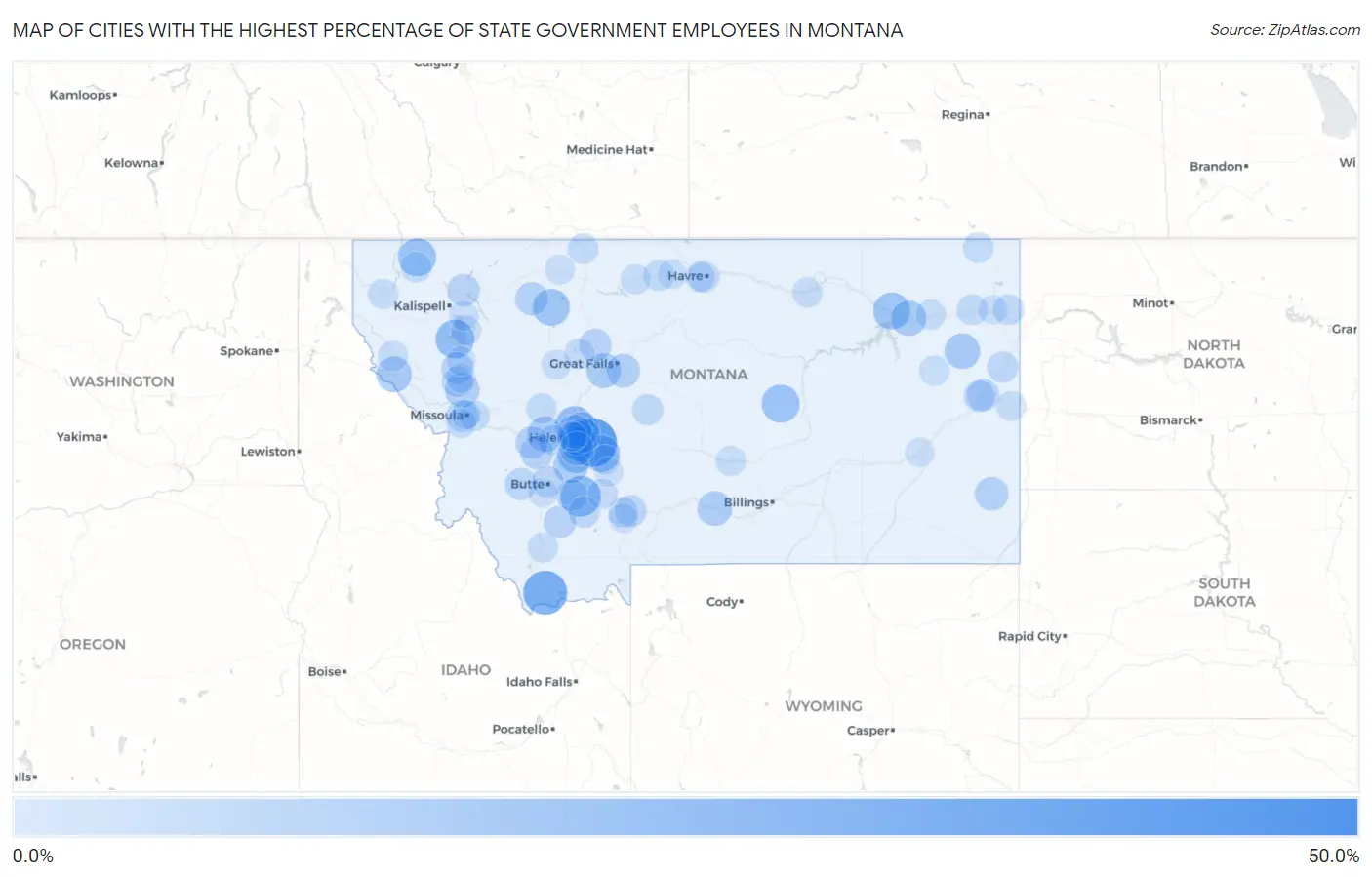 Cities with the Highest Percentage of State Government Employees in Montana Map