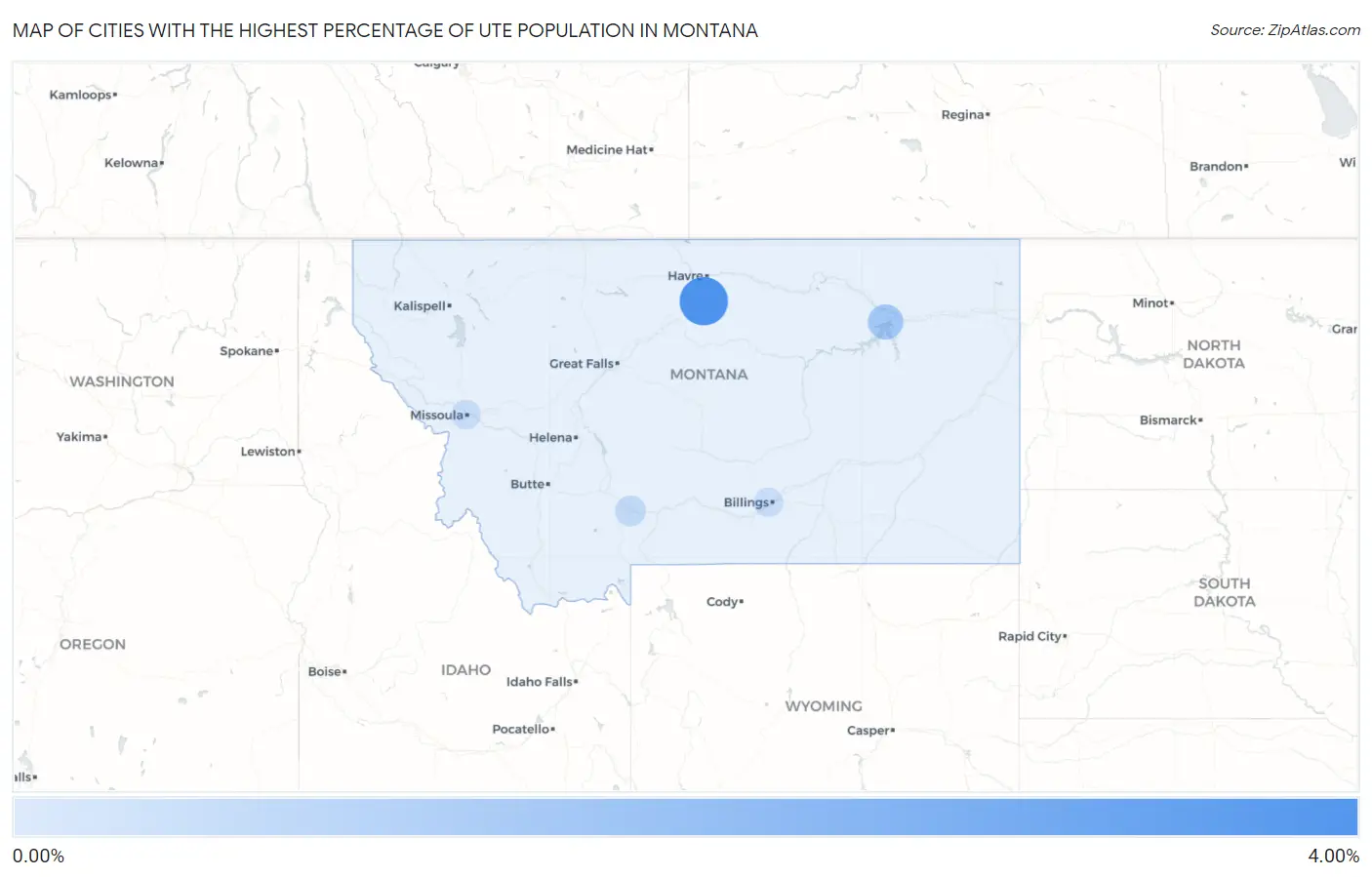 Cities with the Highest Percentage of Ute Population in Montana Map