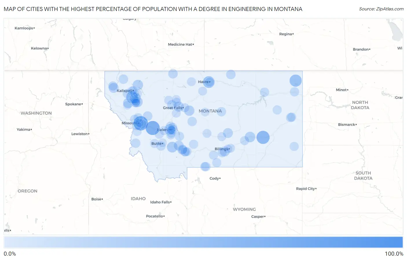 Cities with the Highest Percentage of Population with a Degree in Engineering in Montana Map