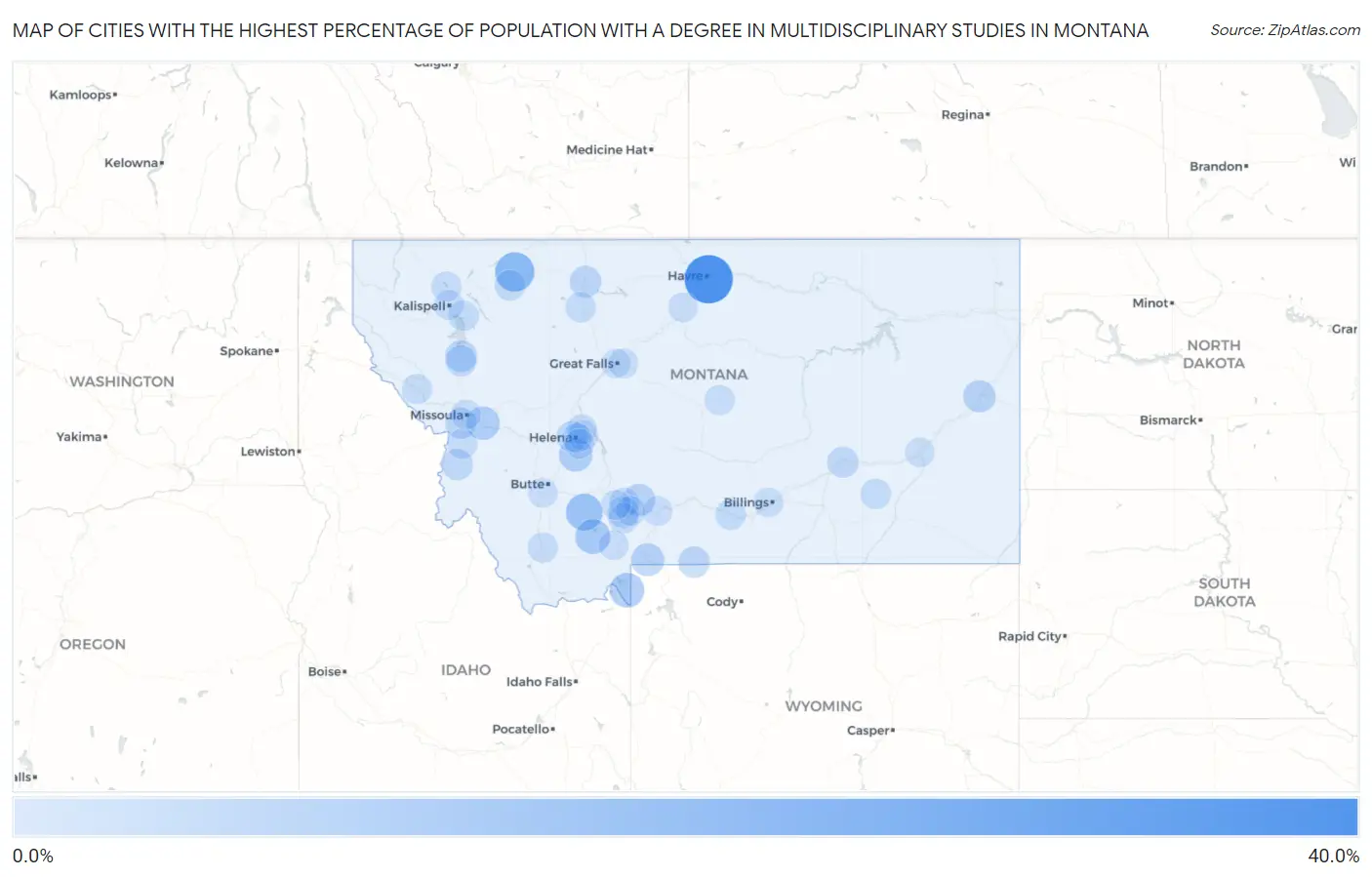 Cities with the Highest Percentage of Population with a Degree in Multidisciplinary Studies in Montana Map