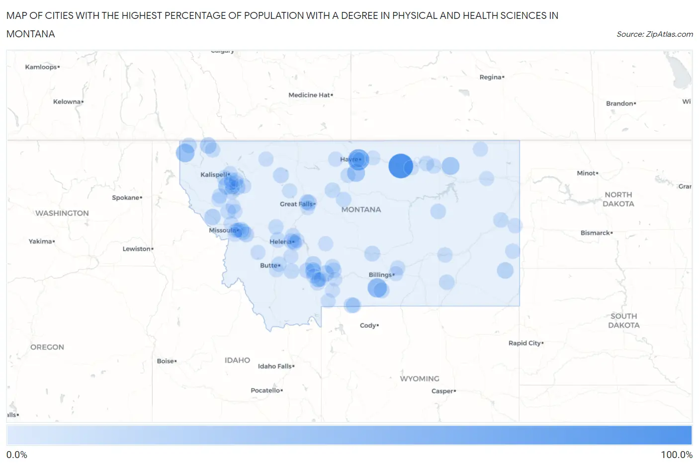 Cities with the Highest Percentage of Population with a Degree in Physical and Health Sciences in Montana Map