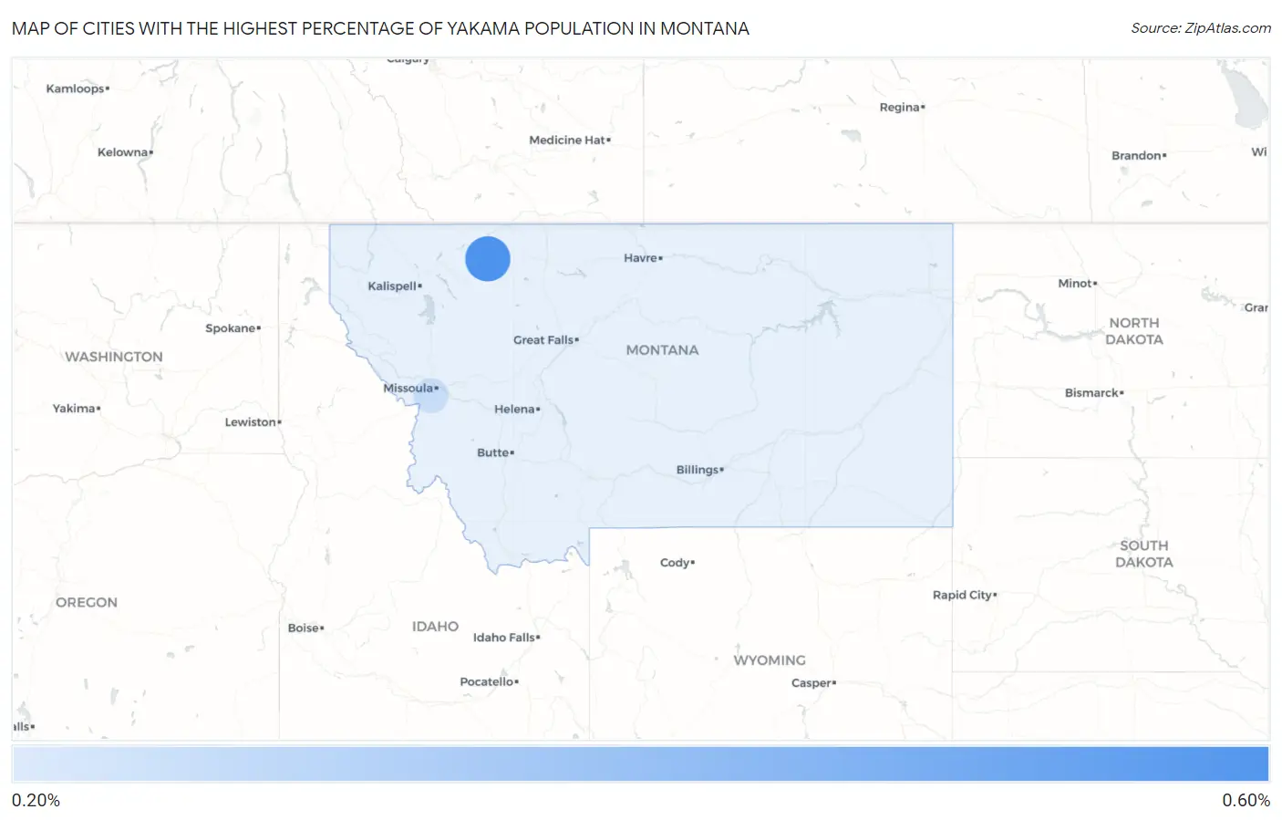 Cities with the Highest Percentage of Yakama Population in Montana Map