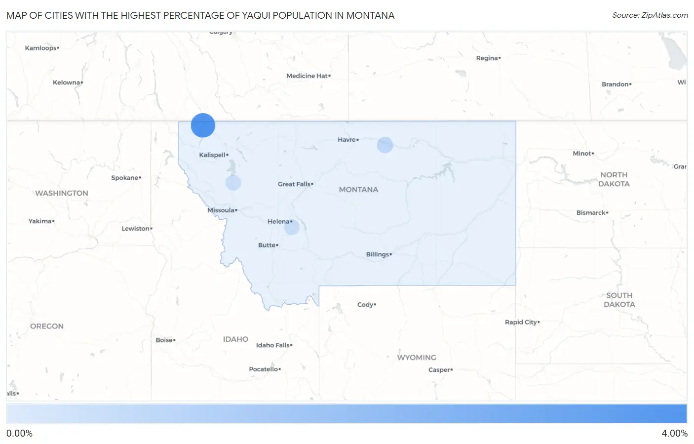 Cities with the Highest Percentage of Yaqui Population in Montana Map